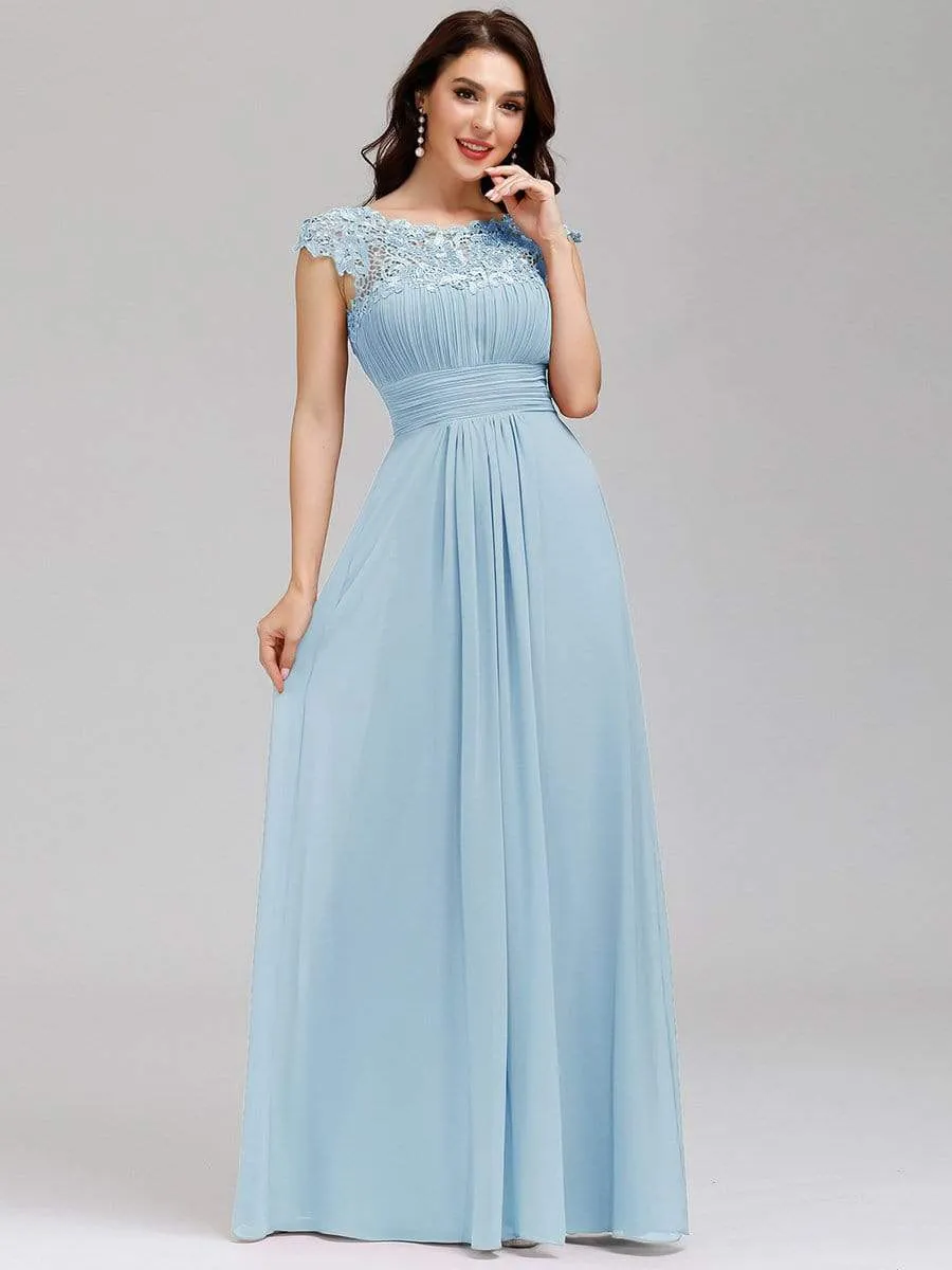 Maxi Long Lace Cap Sleeve Elegant Evening Gowns