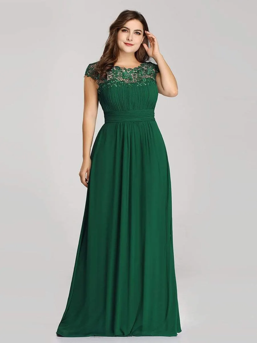 Maxi Long Lace Cap Sleeve Elegant Evening Gowns