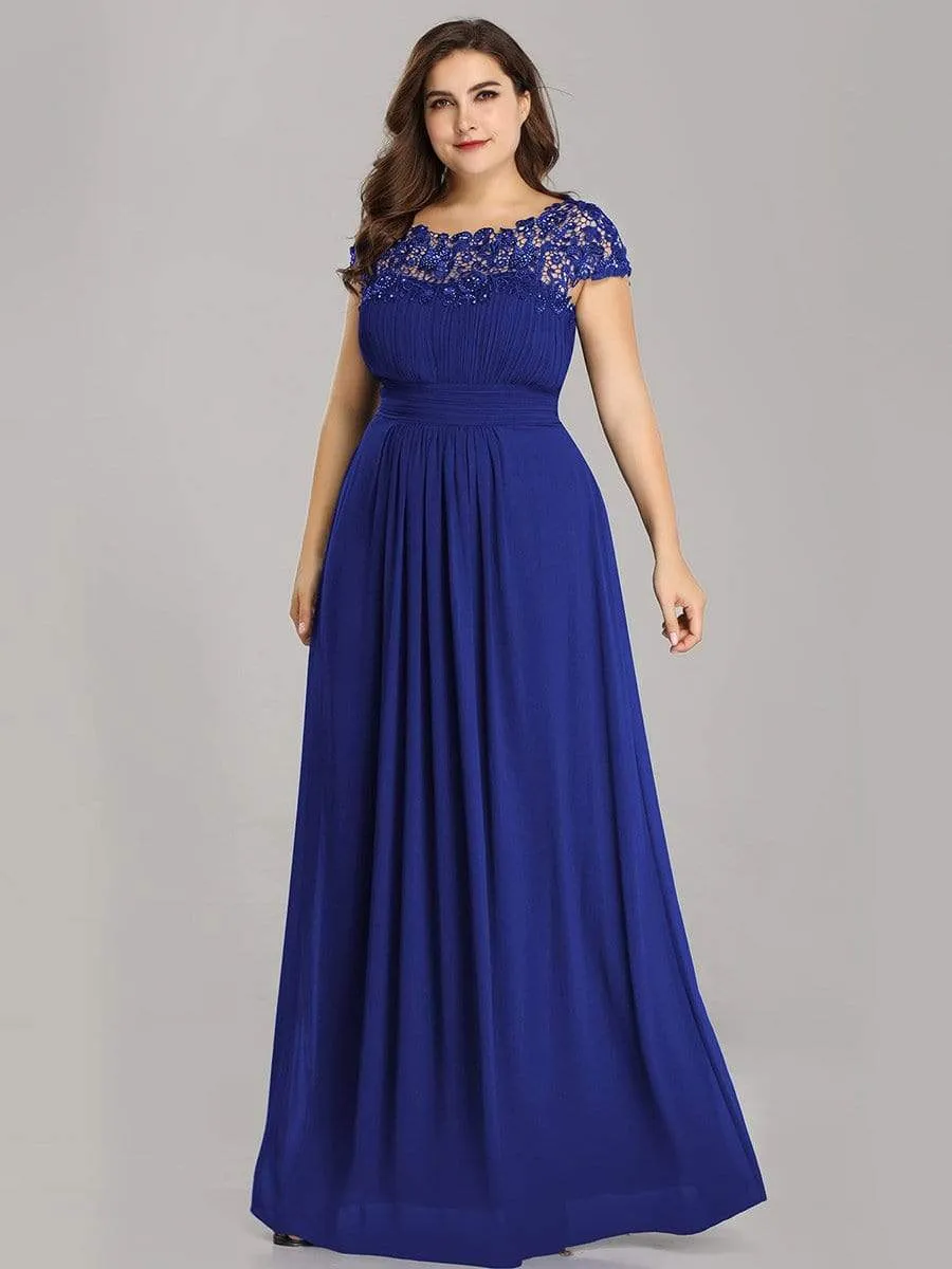 Maxi Long Lace Cap Sleeve Elegant Evening Gowns