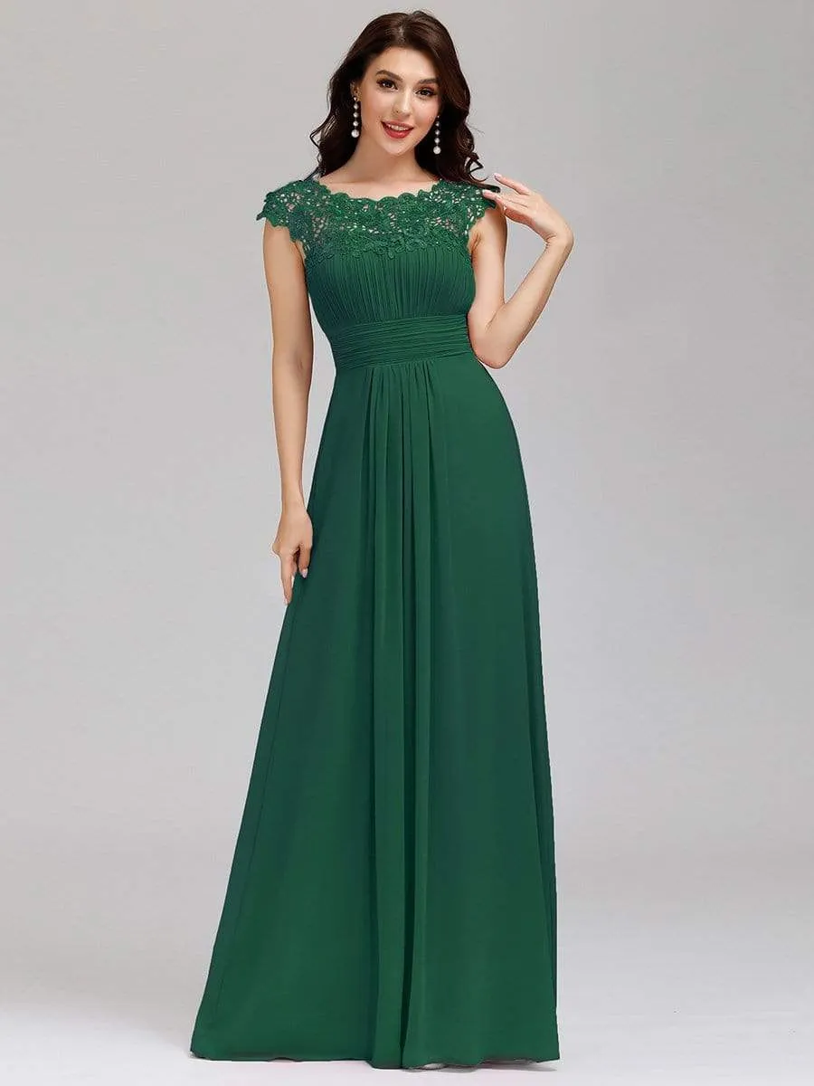 Maxi Long Lace Cap Sleeve Elegant Evening Gowns