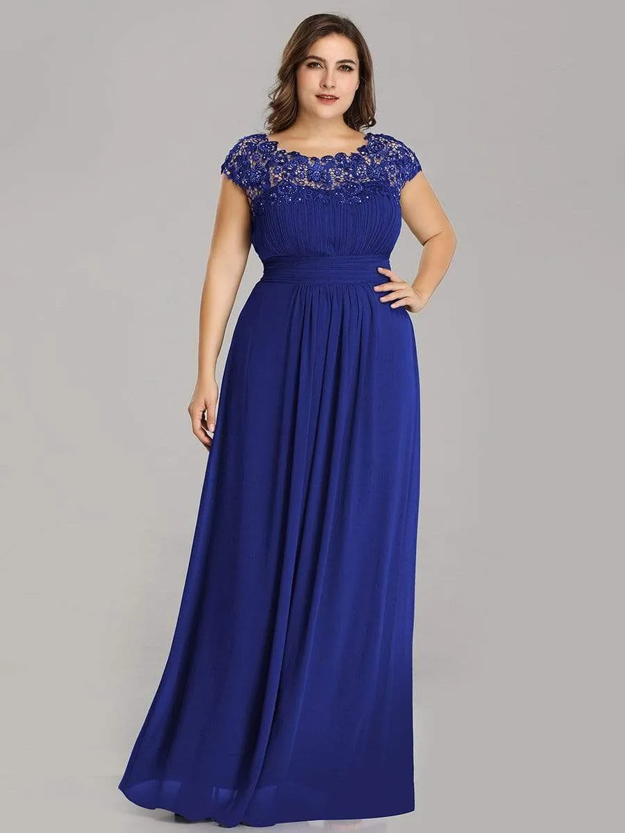 Maxi Long Lace Cap Sleeve Elegant Evening Gowns