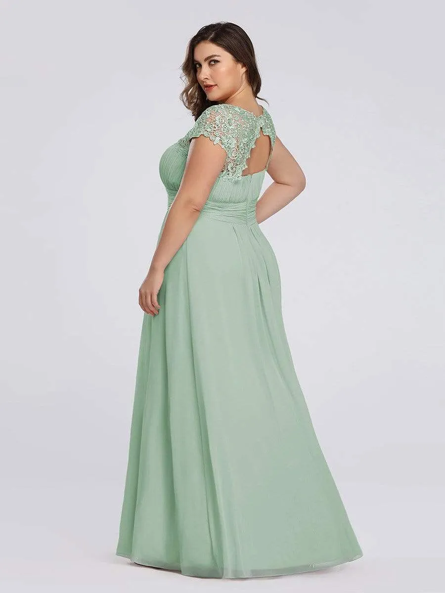 Maxi Long Lace Cap Sleeve Elegant Evening Gowns