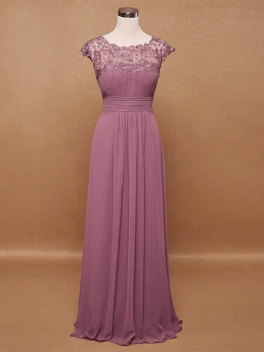 Maxi Long Lace Cap Sleeve Elegant Evening Gowns