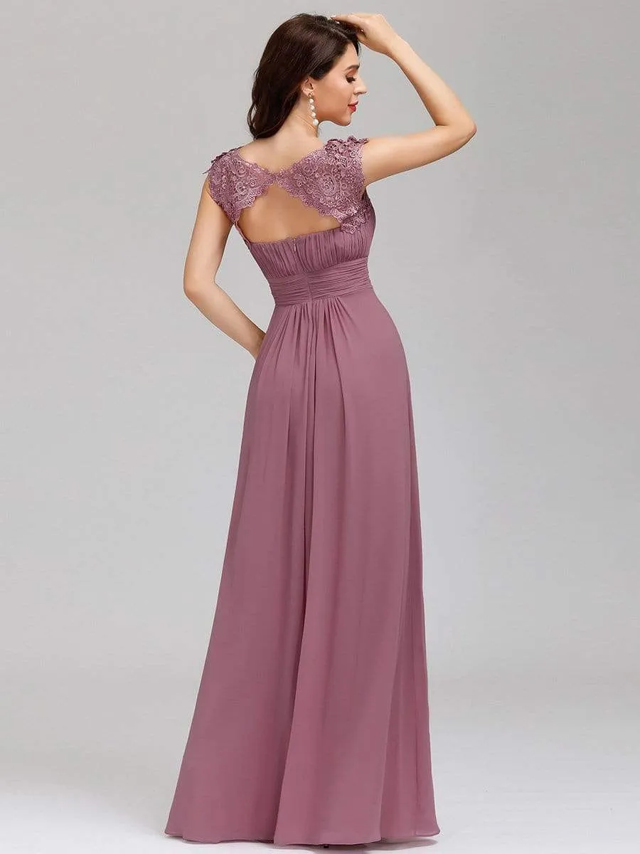 Maxi Long Lace Cap Sleeve Elegant Evening Gowns