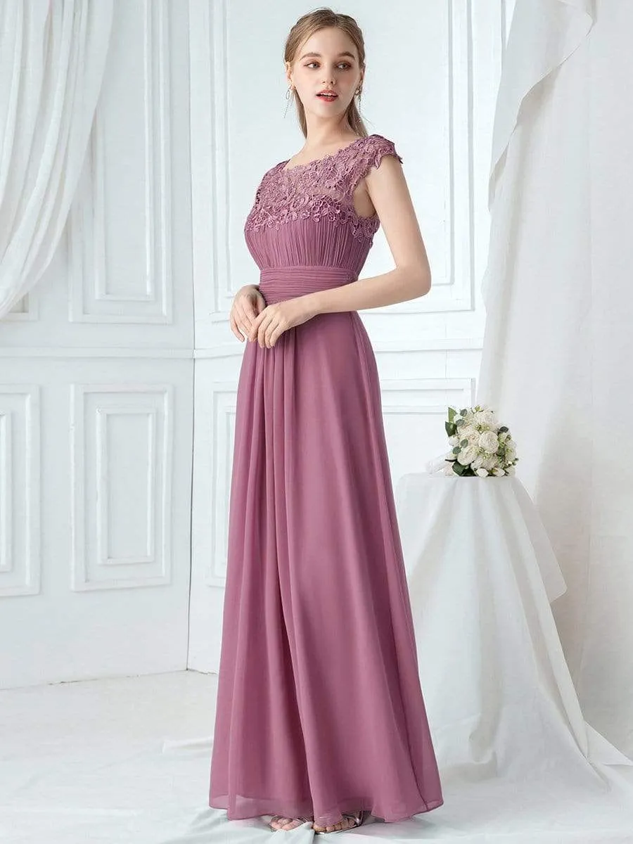 Maxi Long Lace Cap Sleeve Elegant Evening Gowns