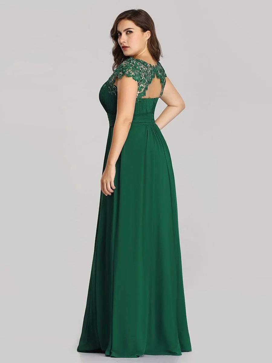 Maxi Long Lace Cap Sleeve Elegant Evening Gowns