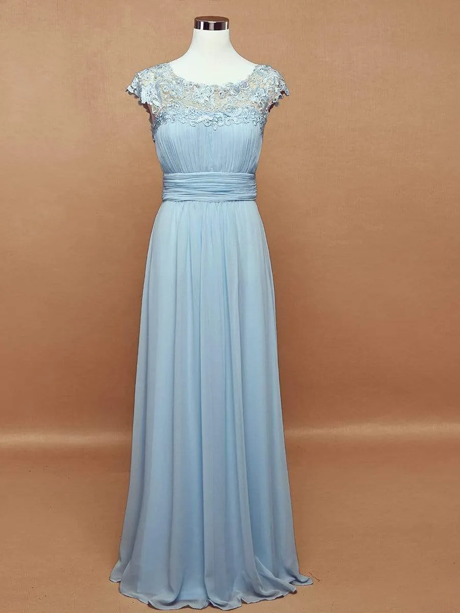 Maxi Long Lace Cap Sleeve Elegant Evening Gowns