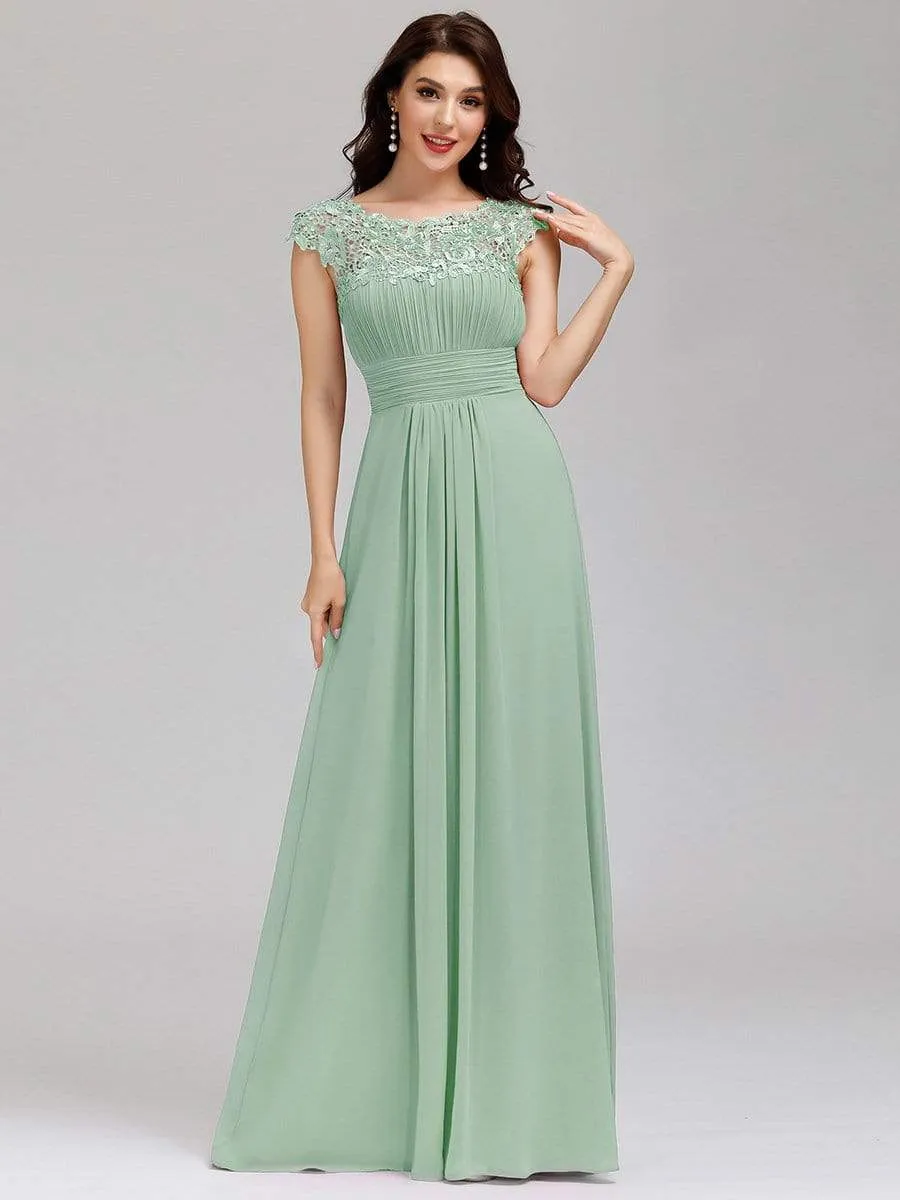 Maxi Long Lace Cap Sleeve Elegant Evening Gowns