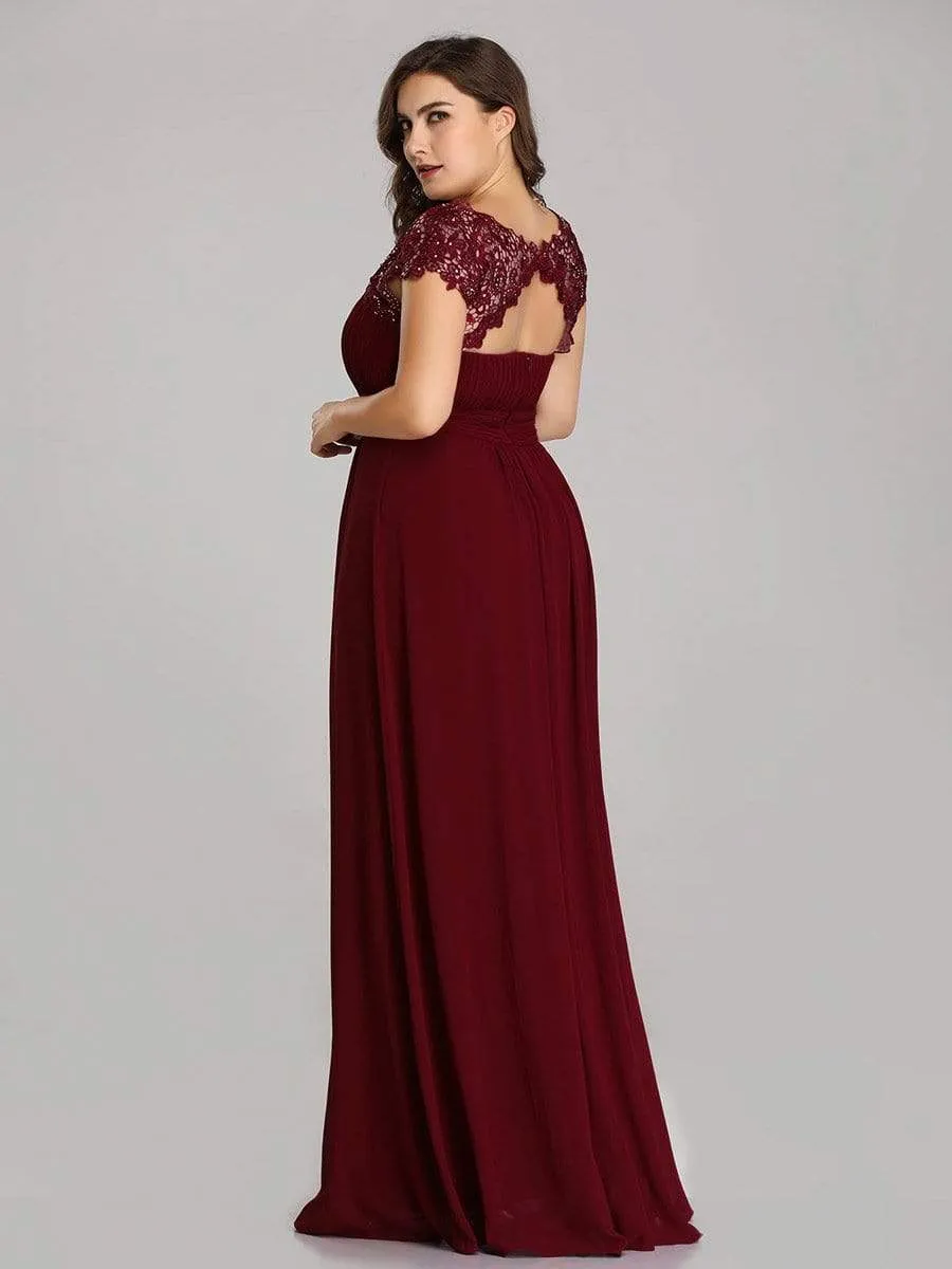 Maxi Long Lace Cap Sleeve Elegant Evening Gowns