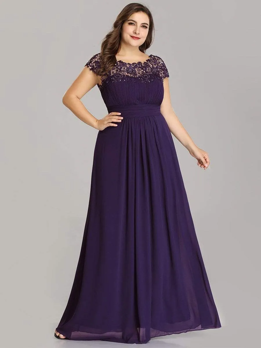 Maxi Long Lace Cap Sleeve Elegant Evening Gowns