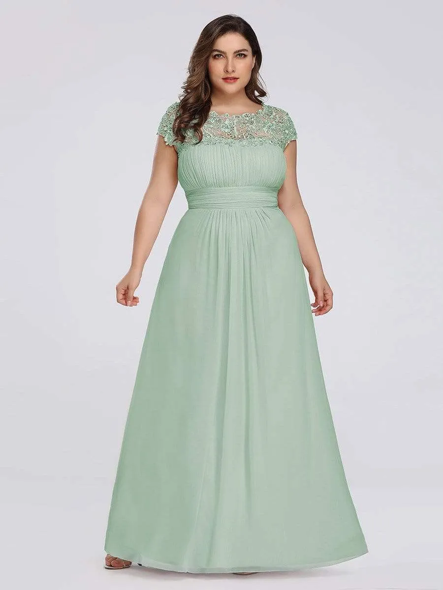 Maxi Long Lace Cap Sleeve Elegant Evening Gowns