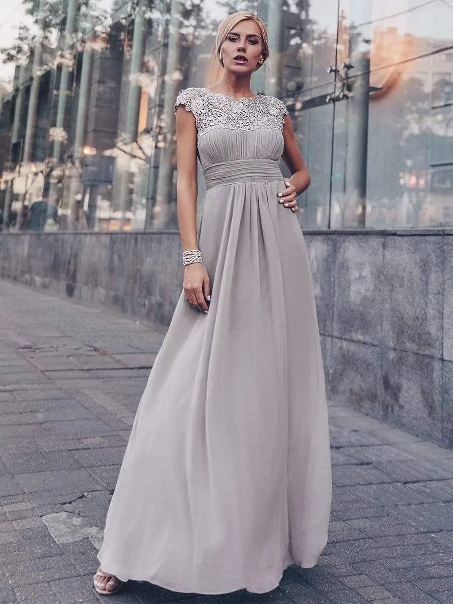 Maxi Long Lace Cap Sleeve Elegant Evening Gowns