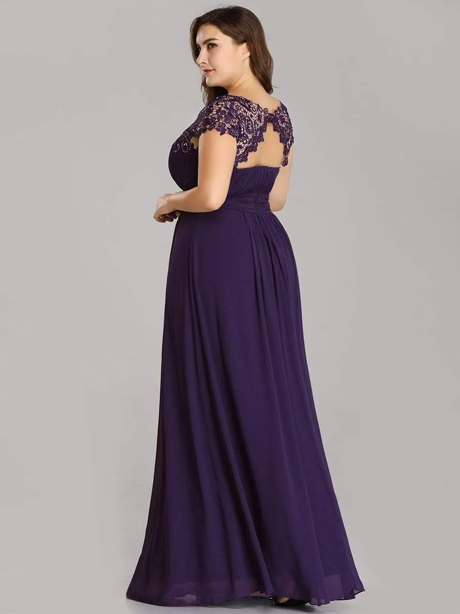 Maxi Long Lace Cap Sleeve Elegant Evening Gowns