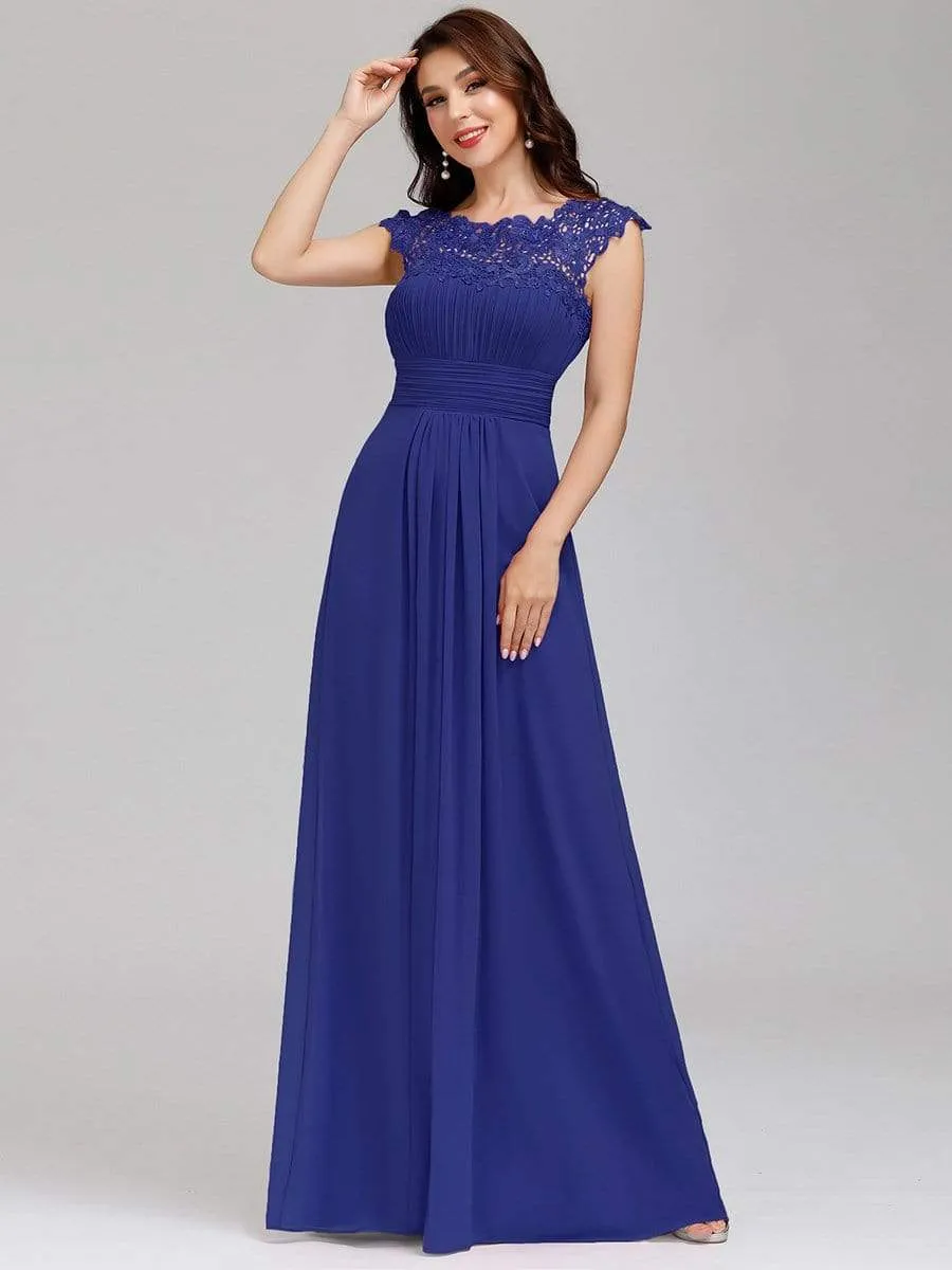 Maxi Long Lace Cap Sleeve Elegant Evening Gowns