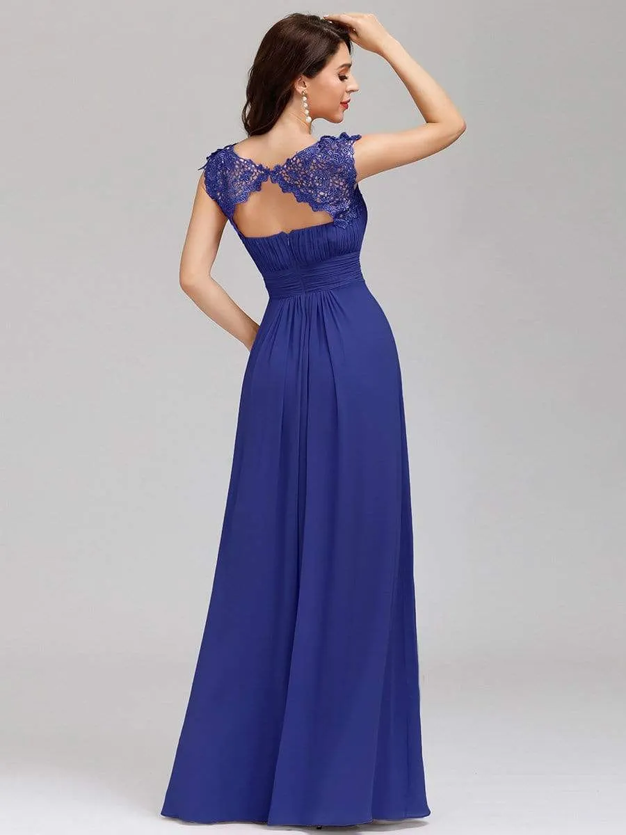 Maxi Long Lace Cap Sleeve Elegant Evening Gowns