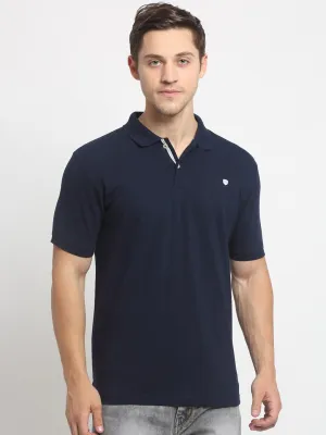 Men Navy Blue Casual Polo Neck T-Shirt