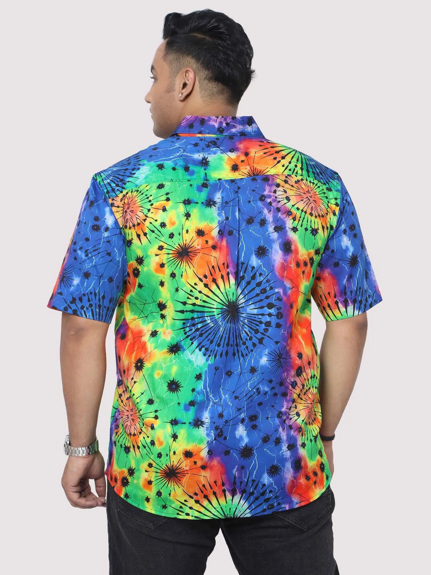 Men Plus Size Rainbow Scrunch Digital Printed Half Shirt