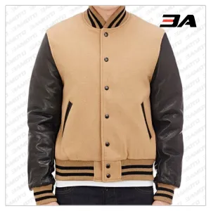 Men Tan and Brown Varsity Jacket