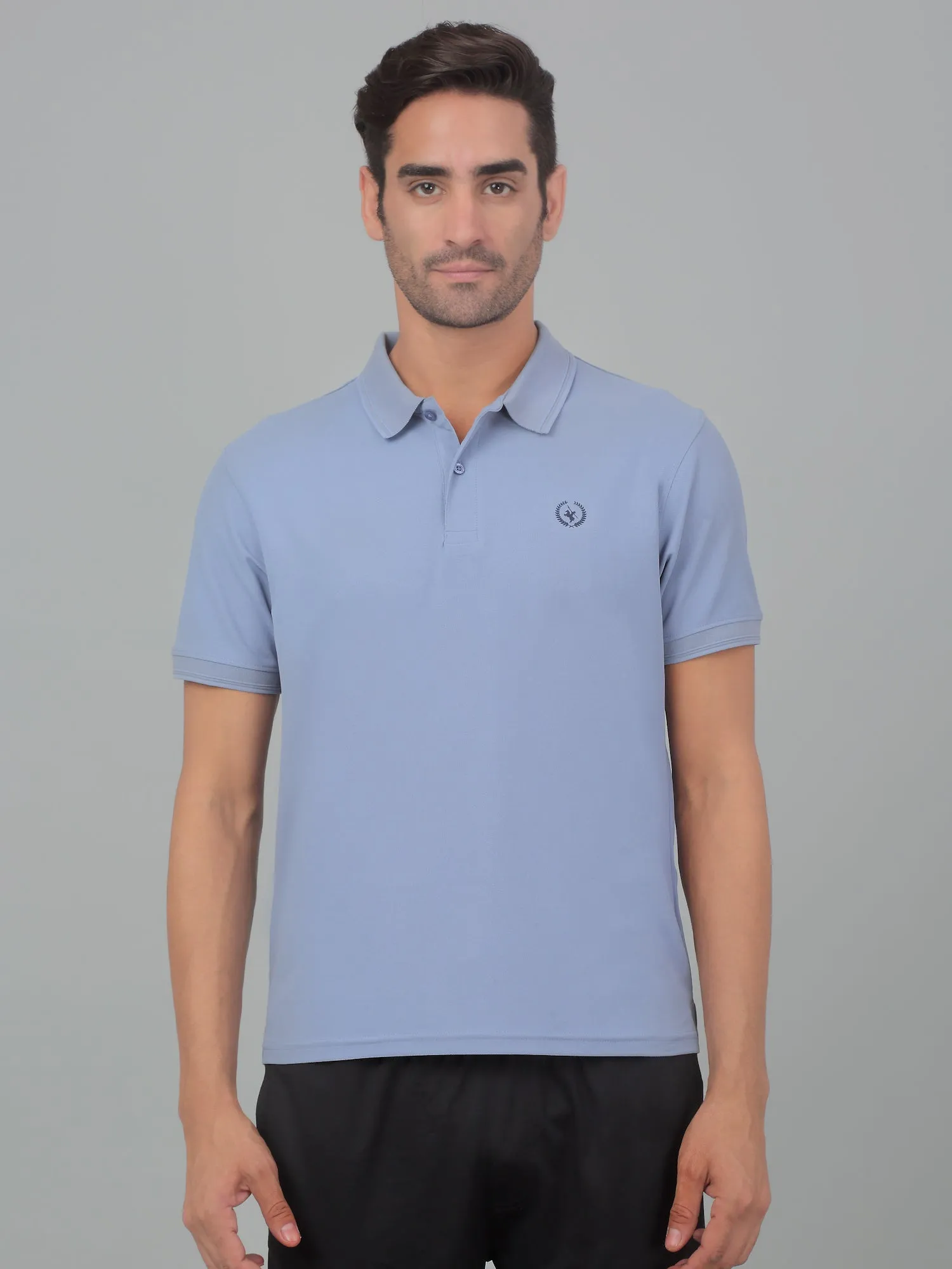 Men's Blue  Polo neck Half Sleeve T-Shirt