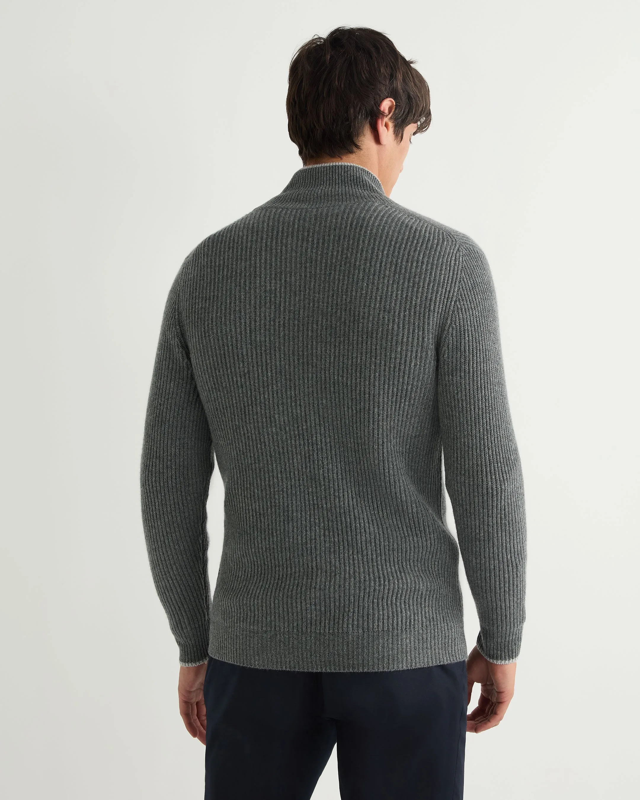 Men's Lambeth Rib Full Zip Cashmere Cardigan Elephant Grey