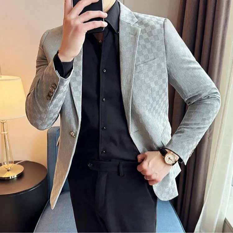 Men's Plaid Slim Fit Blazer – Single Breasted Fashion Suit Jacket for Business, Banquets & Weddings