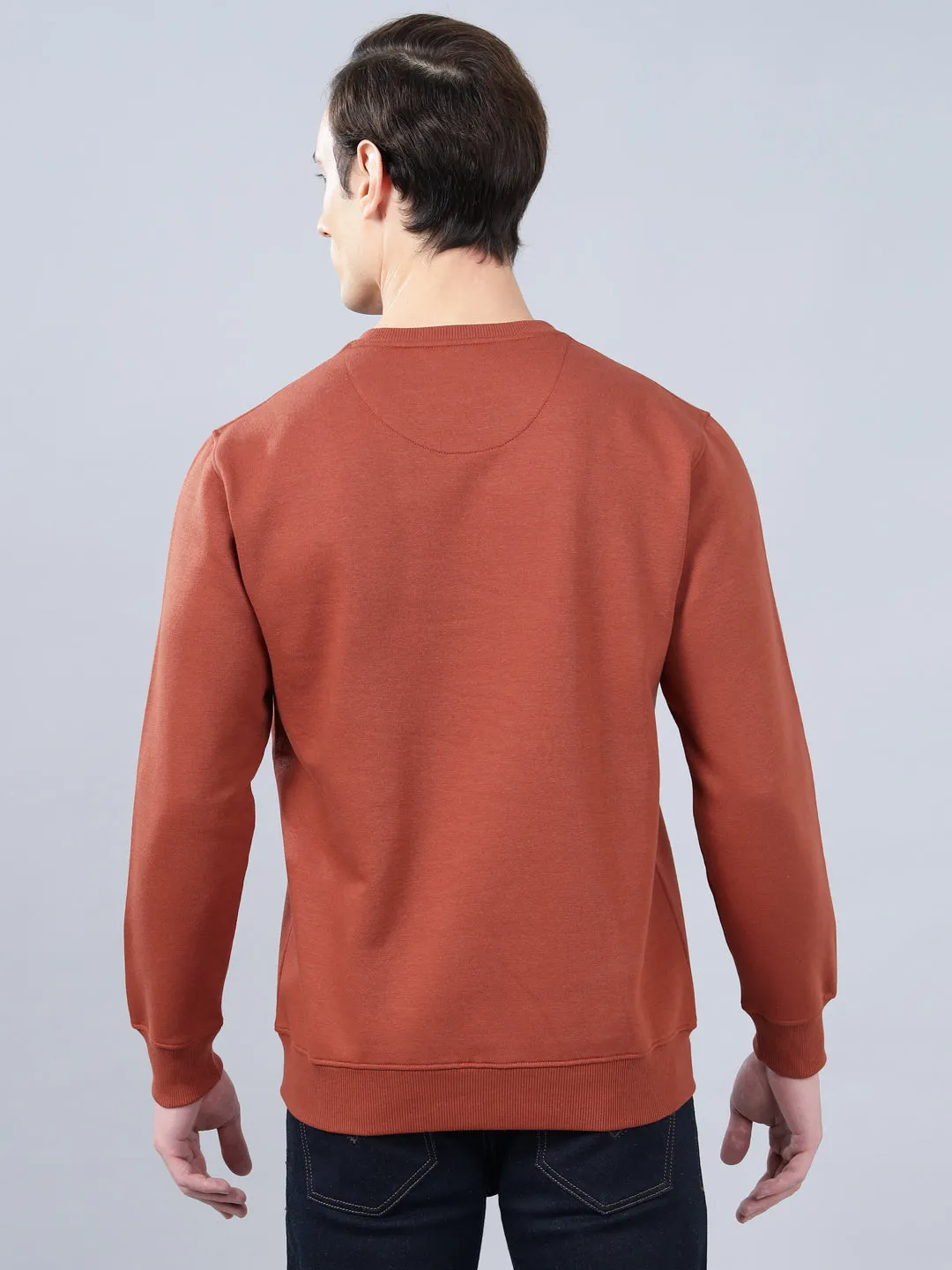 Men's Typography Printed Rust Round Neck Sweatshirt