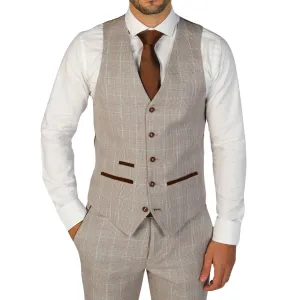 Men's Waistcoat Beige Checked Tailored Fit Vests