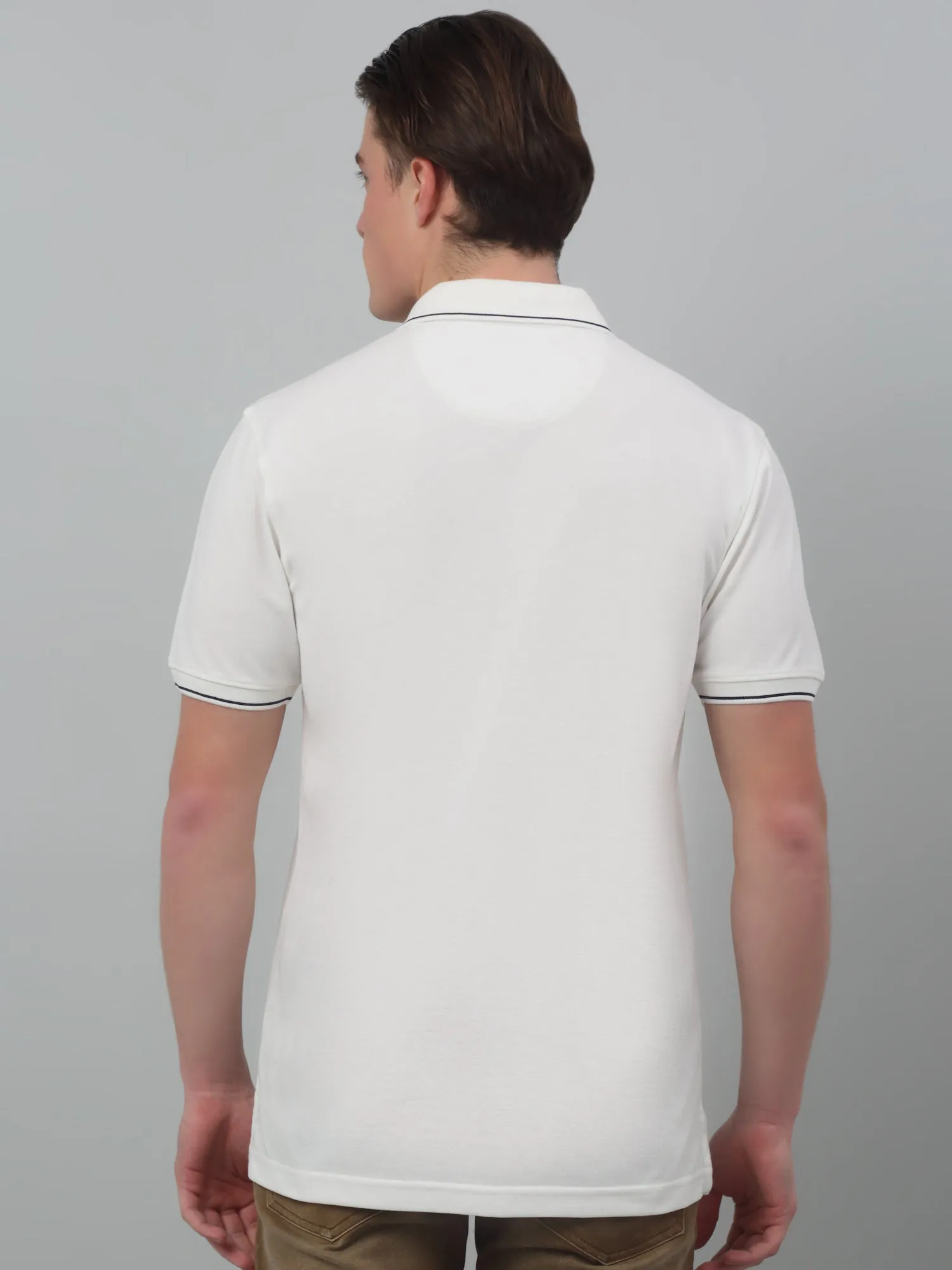 Men's White  Polo neck Half Sleeve T-Shirt with print