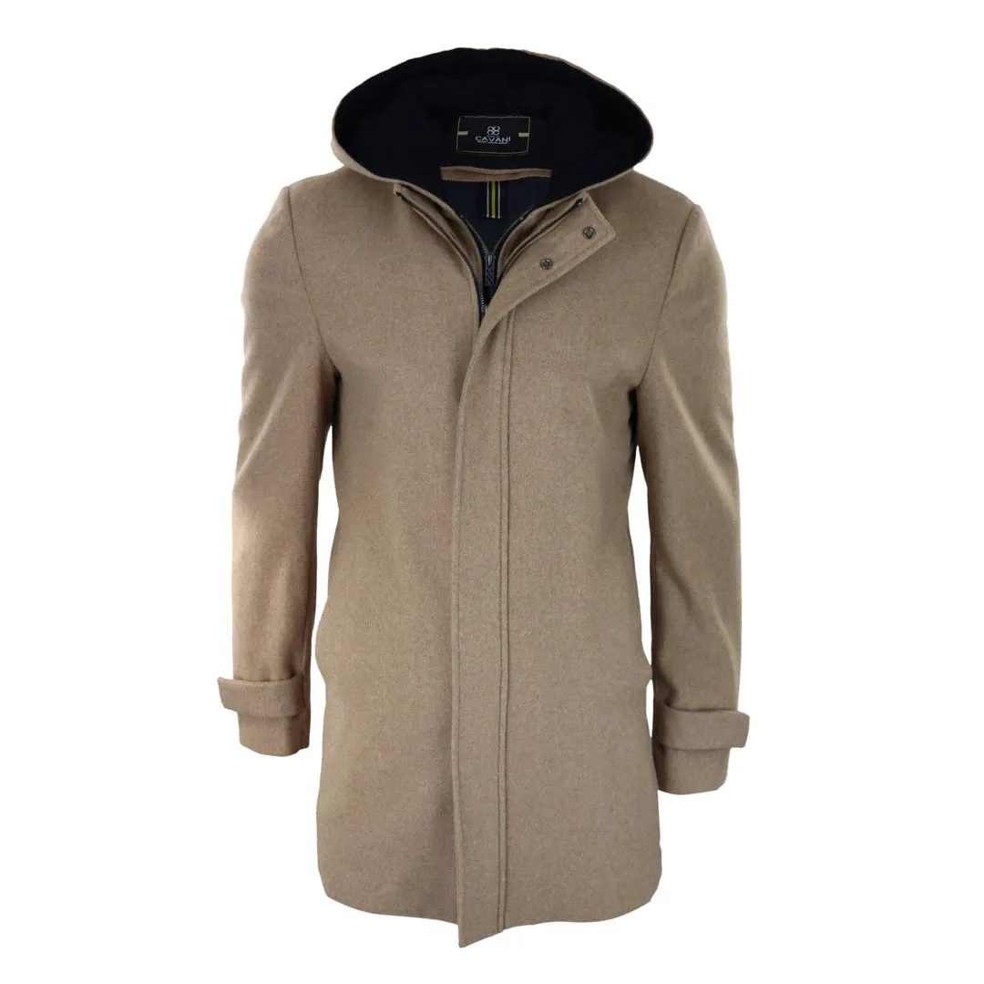 Michigan - Men's 3/4 Long Overcoat Winter Jacket With Removable Hood