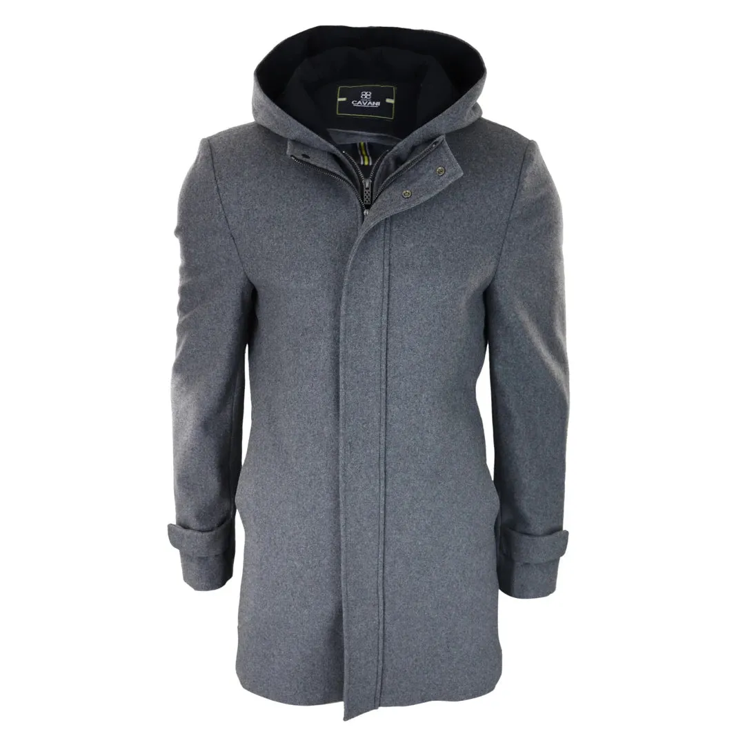 Michigan - Men's 3/4 Long Overcoat Winter Jacket With Removable Hood