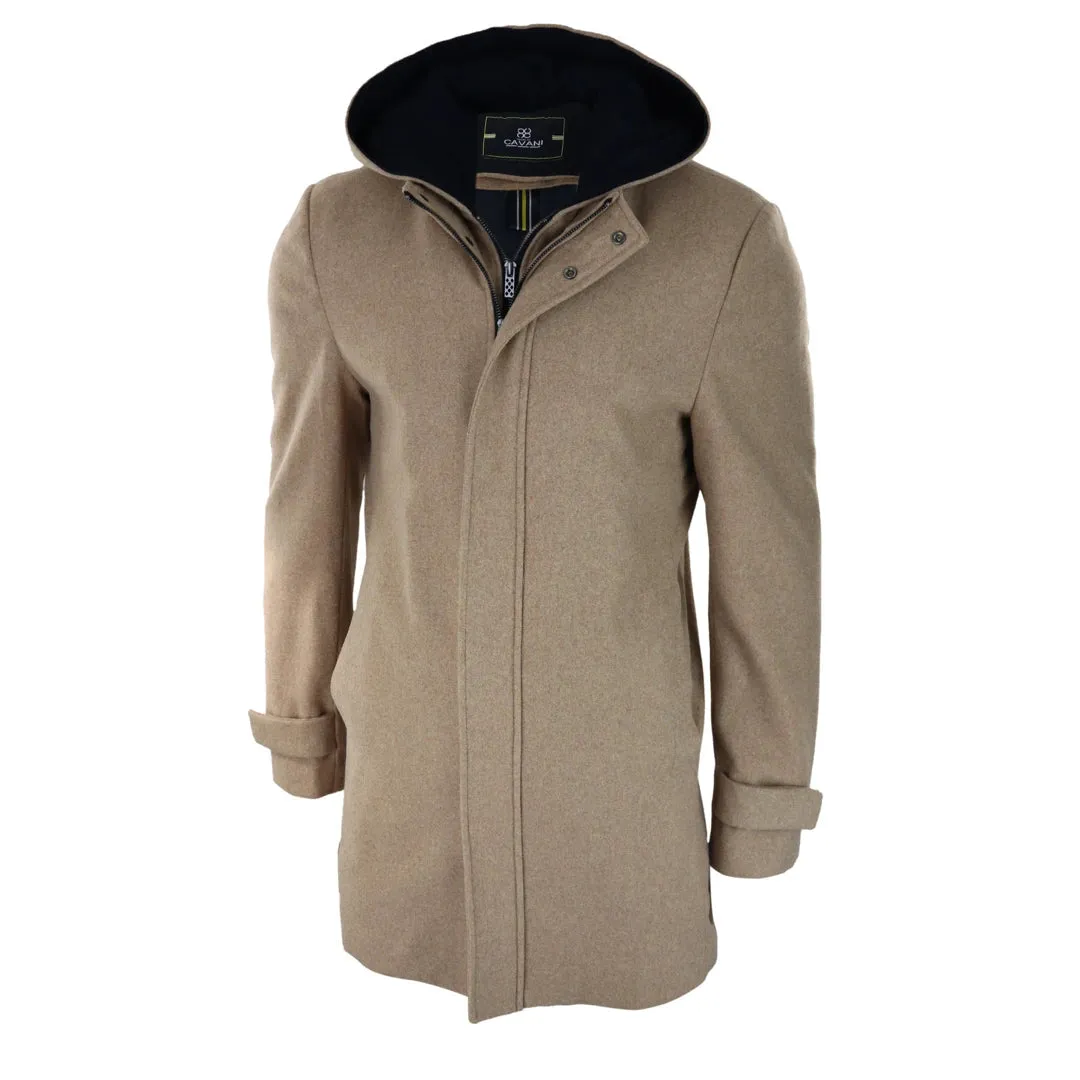 Michigan - Men's 3/4 Long Overcoat Winter Jacket With Removable Hood