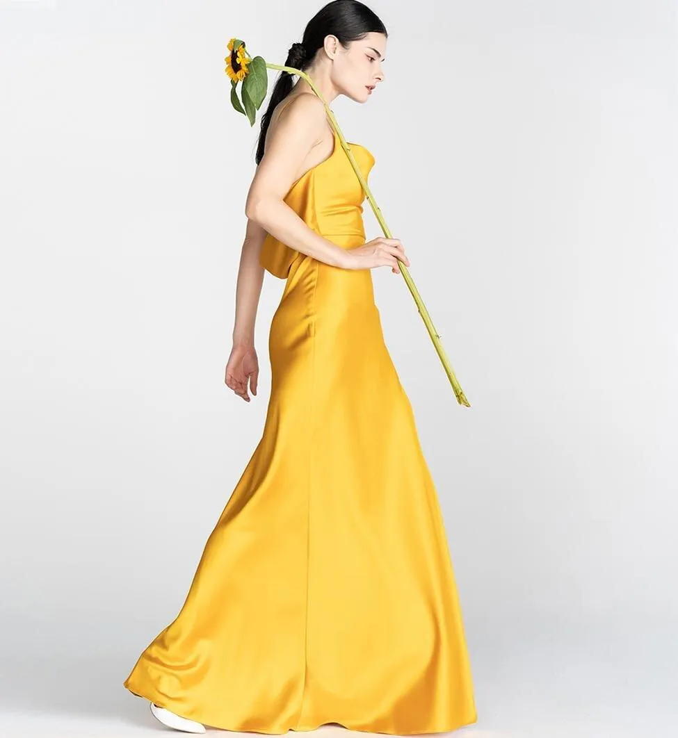 Minimalist temperament elegant sling long exposed back evening dress-  Mali