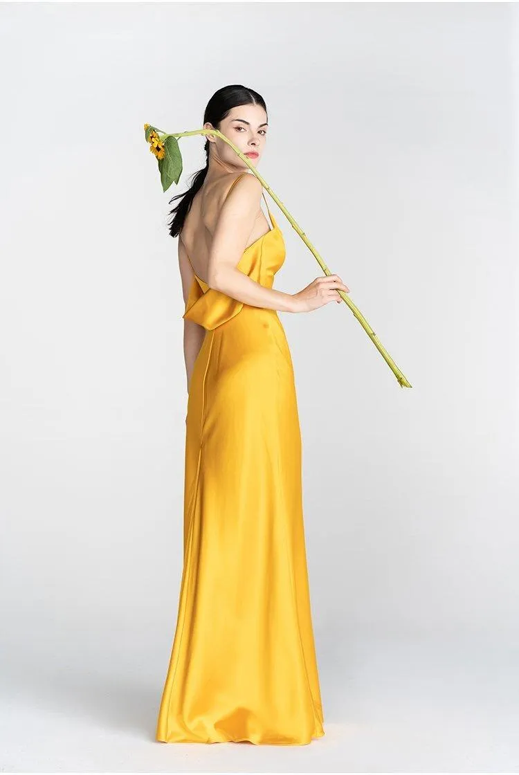 Minimalist temperament elegant sling long exposed back evening dress-  Mali