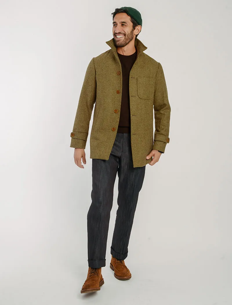 Mustard Herringbone Wool Overcoat