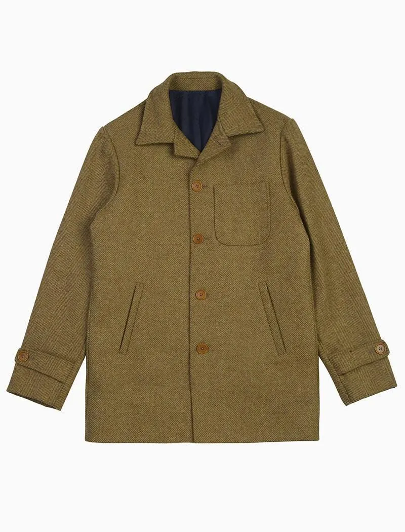 Mustard Herringbone Wool Overcoat