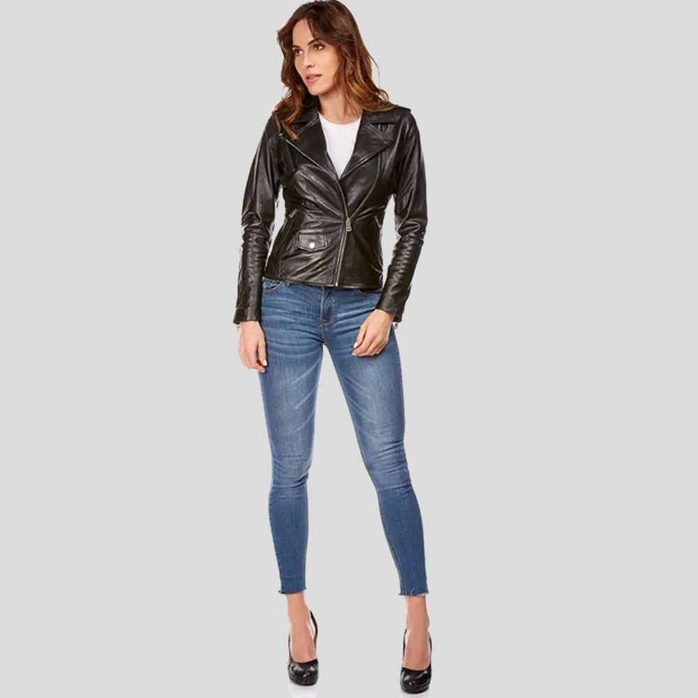 Mya Black Biker Leather Jacket