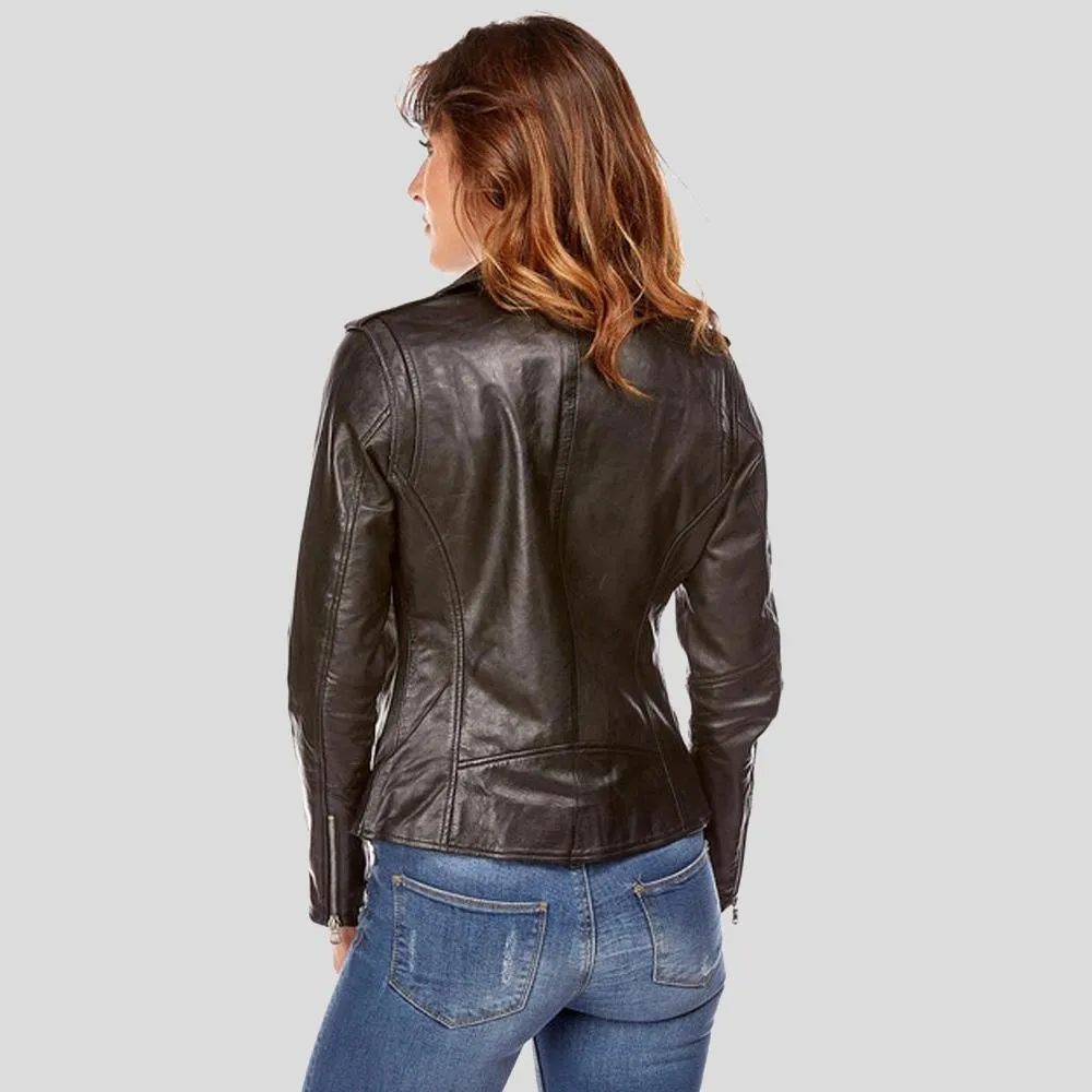 Mya Black Biker Leather Jacket