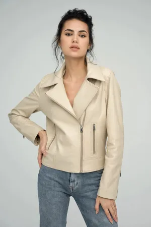 Natural Leather Jacket For Women cream