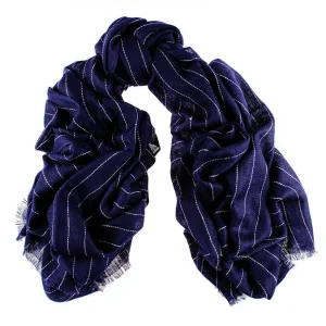 Navy Pinstripe Oversized Cashmere Scarf