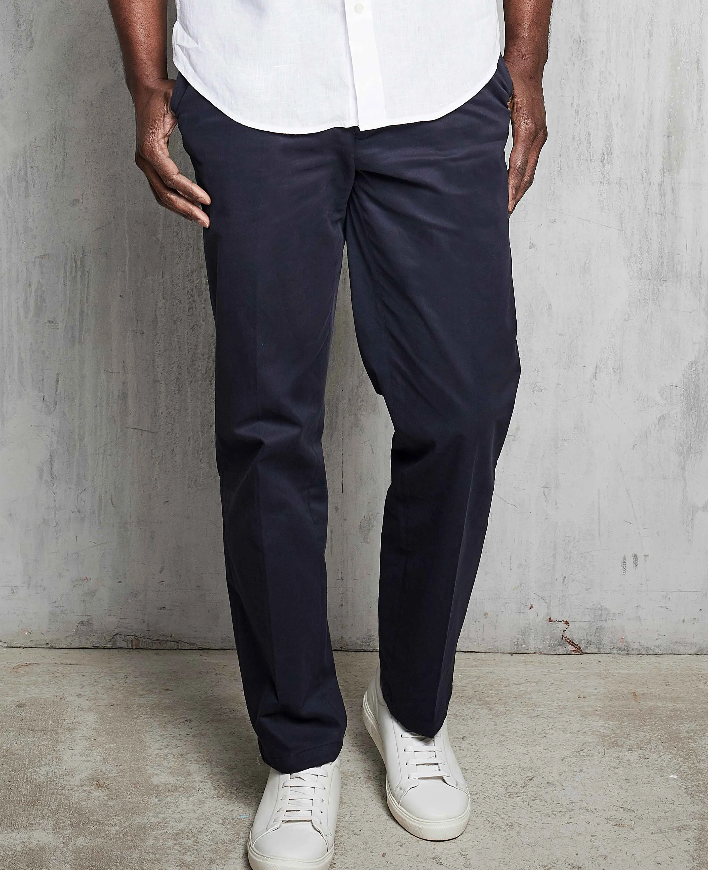 Navy Stretch Cotton Classic Fit Flat Front Chinos