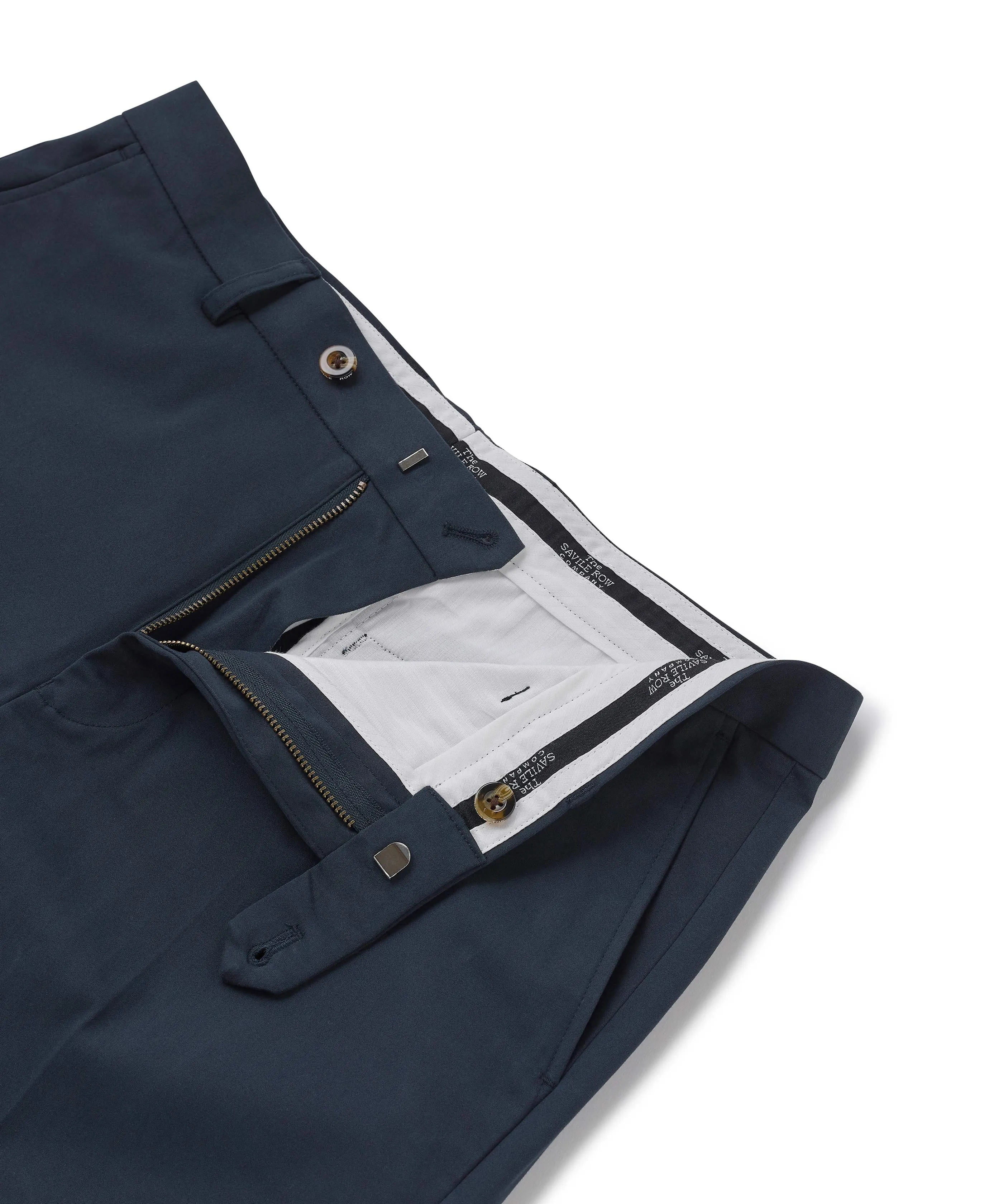 Navy Stretch Cotton Classic Fit Flat Front Chinos