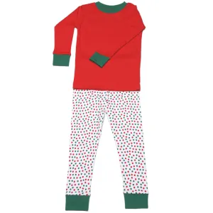 New Jammies Organic Long Sleeve Pajama Set Christmas Dots w/ Red Top