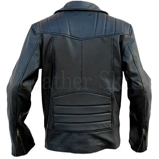 NWT Black Brando Premium Genuine Leather Jacket with Plain Lining