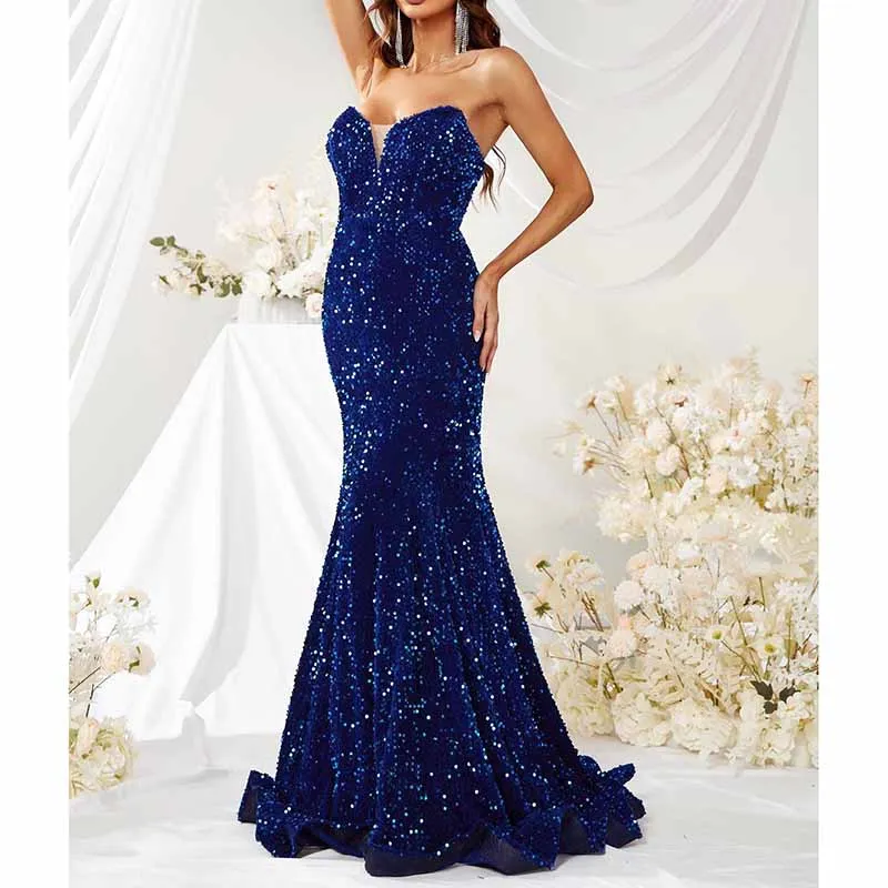 Off The Shoulder Mermaid Sequin Dress In Royal Blue Women Prom Dress