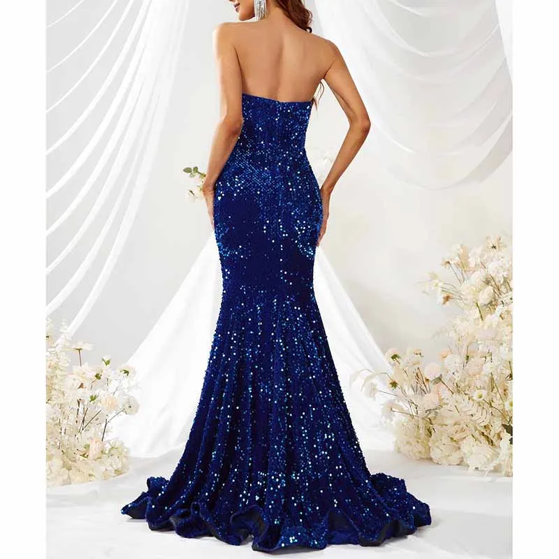 Off The Shoulder Mermaid Sequin Dress In Royal Blue Women Prom Dress