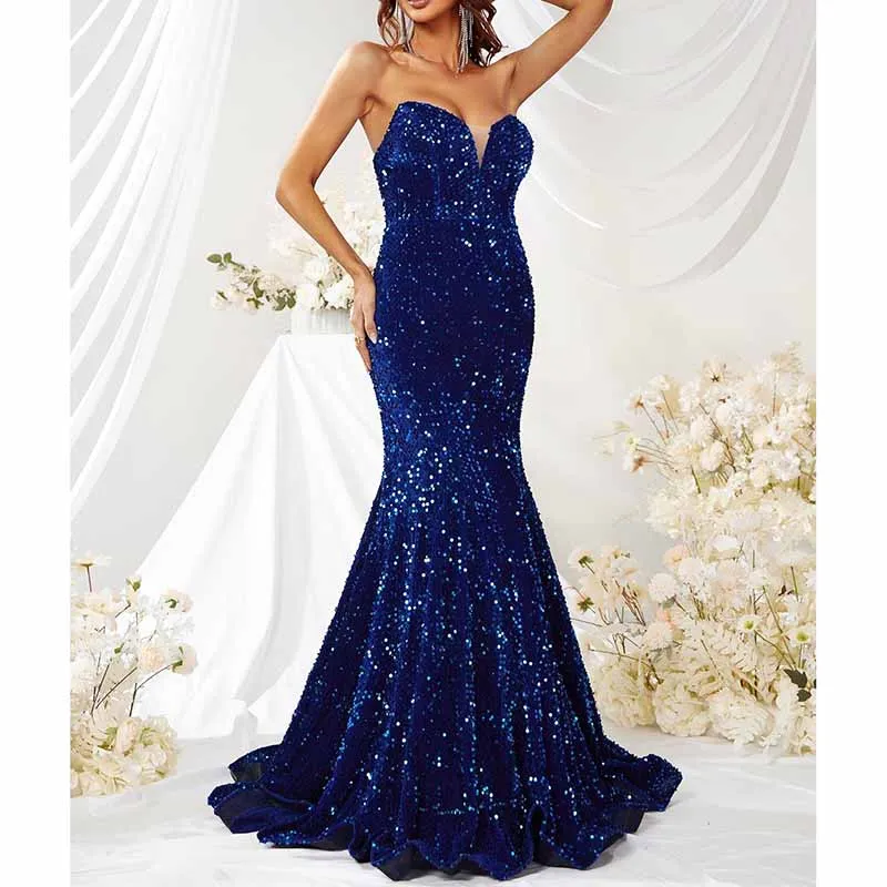 Off The Shoulder Mermaid Sequin Dress In Royal Blue Women Prom Dress