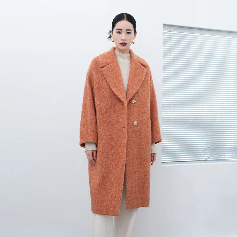 Orange Red Lapel Long Wool Coats