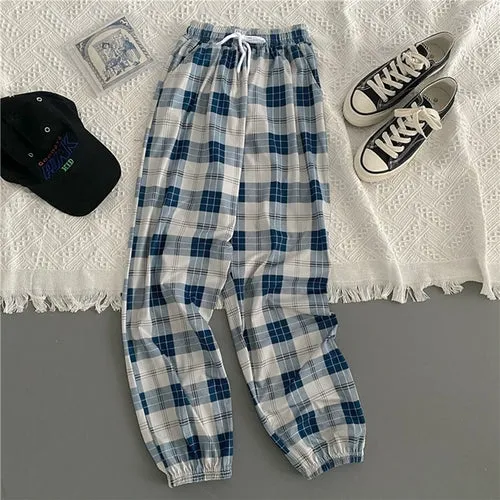 Pants Women New Bunch Of Feet Fashion Plus Size Black Plaid Summer