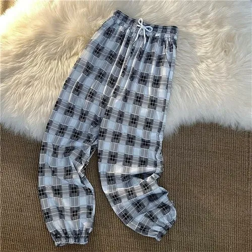 Pants Women New Bunch Of Feet Fashion Plus Size Black Plaid Summer