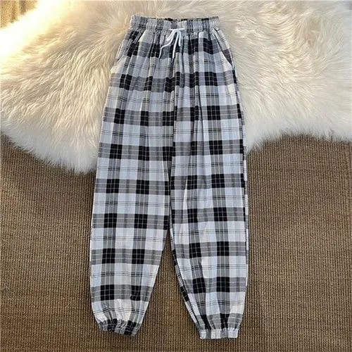 Pants Women New Bunch Of Feet Fashion Plus Size Black Plaid Summer